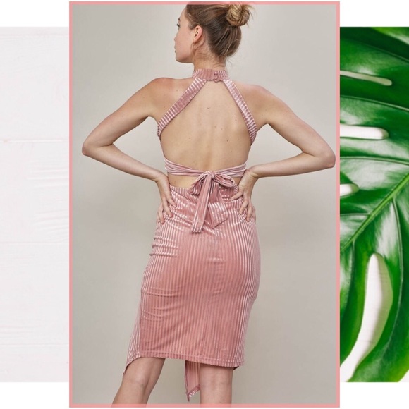 “Velvet” Stripe Halter Dress - Picture 3 of 4